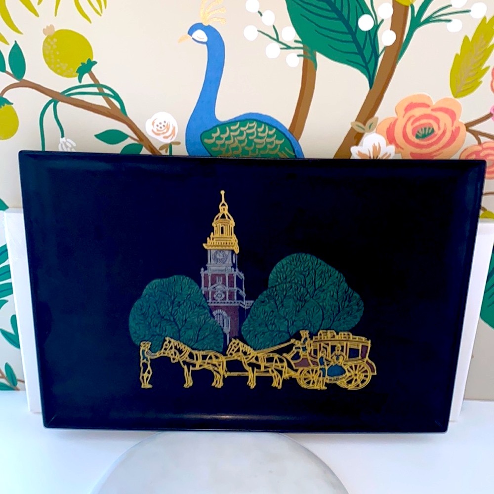 Vintage Serving Tray; Couroc Monterey Melamine Tray Colonial Victorian Scene